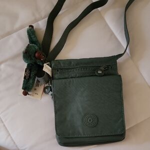 Kipling Green Crossbody Bag with Monkey Keychain